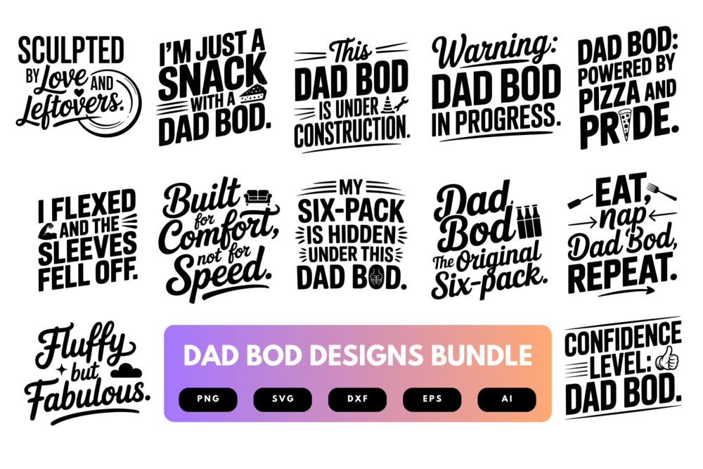 Dad Bod SVG Bundle | Funny Father Clipart, Dad Life Silhouette Cut Files for Cricut & Sublimation
