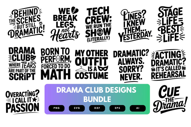 Drama Club SVG Bundle | Theater Mask Clipart, Acting Quote Cut Files for Cricut & Sublimation