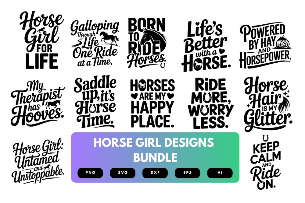 Horse Girl SVG Bundle | Equestrian Clipart, Cowgirl Quote Cut Files for Cricut & Sublimation