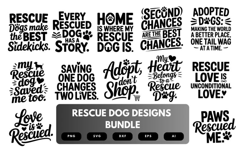 Rescue Dog SVG Bundle | Adoption Quote Clipart, Dog Rescue Cut Files for Cricut & Sublimation
