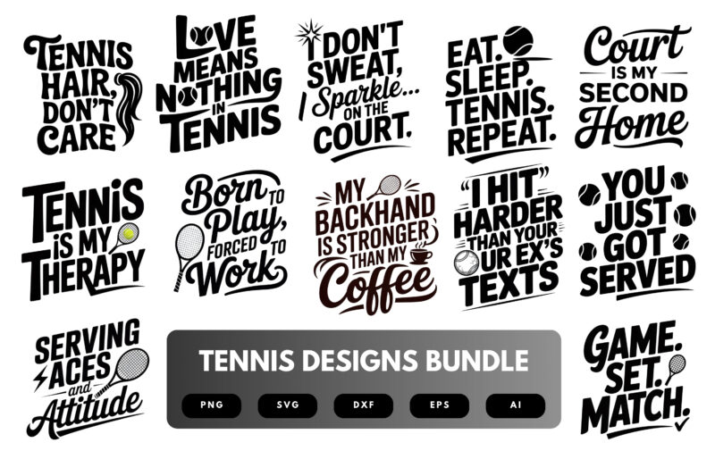 Tennis SVG Bundle | Tennis Racket Clipart, Sports Quote Cut Files for Cricut & Sublimation
