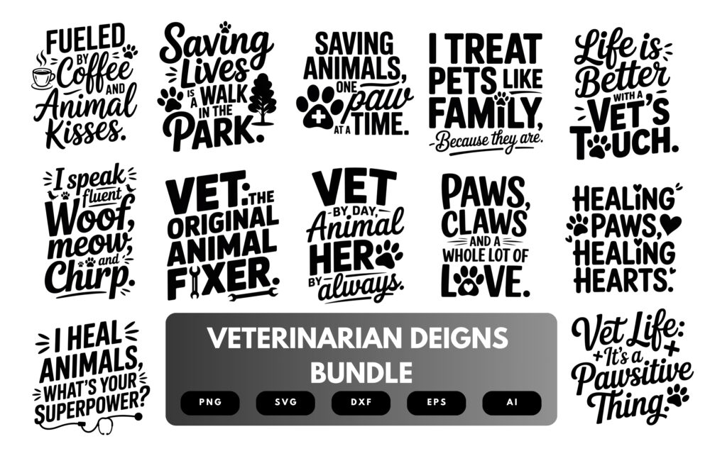 Veterinarian SVG Bundle | Animal Care Clipart, Vet Life Quote Cut Files for Cricut & Sublimation