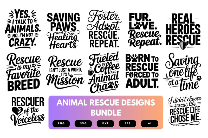 Animal Rescue SVG Bundle | Pet Adoption Clipart, Shelter Volunteer Cut Files for Cricut & Sublimation