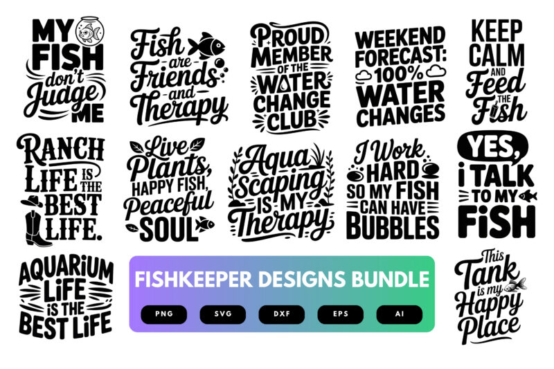 Fishkeeper SVG Bundle | Aquarium Hobby Clipart, Aquascaping Silhouette Cut Files for Cricut & Sublimation