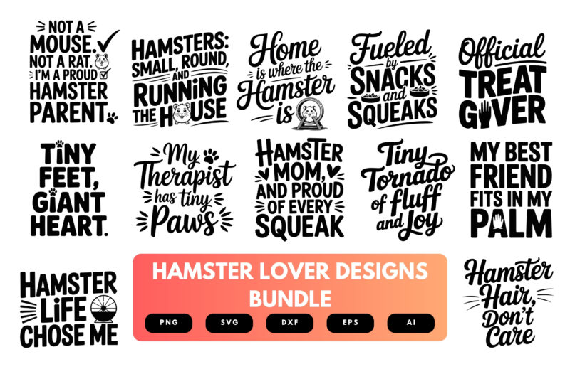 Hamster Lover SVG Bundle | Cute Pet Rodent Clipart, Funny Hamster Silhouette Cut Files for Cricut & Sublimation