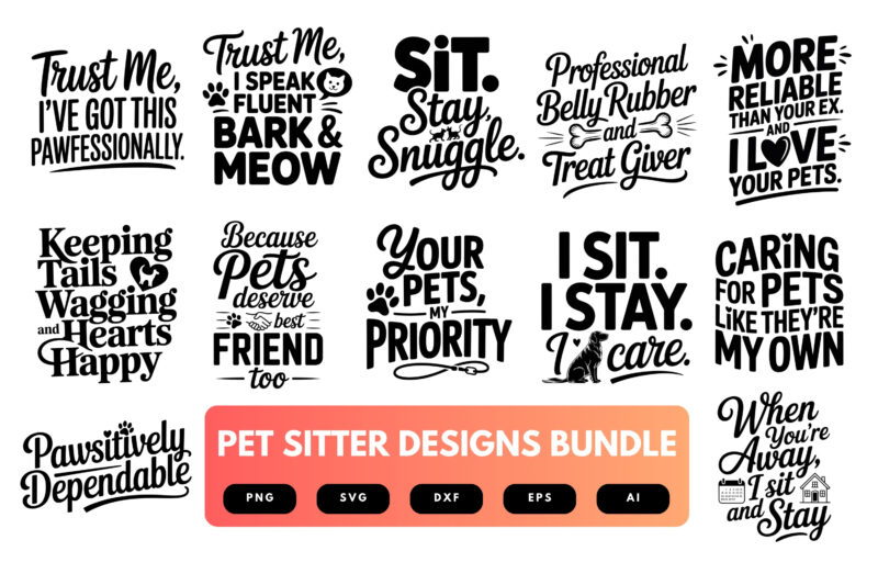 Pet Sitter SVG Bundle | Animal Care Clipart, Pet Sitting Silhouette Cut Files for Cricut & Sublimation