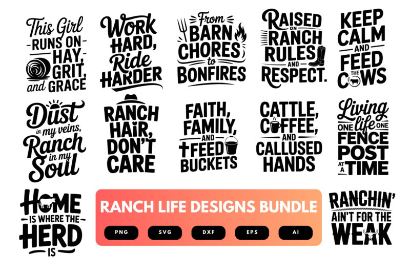 Ranch Life SVG Bundle | Farm Life Clipart, Western Ranch Silhouette Cut Files for Cricut & Sublimation