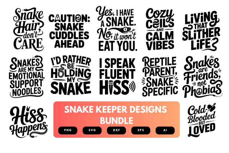 Snake Keeper SVG Bundle | Reptile Lover Clipart, Snake Care Silhouette Cut Files for Cricut & Sublimation