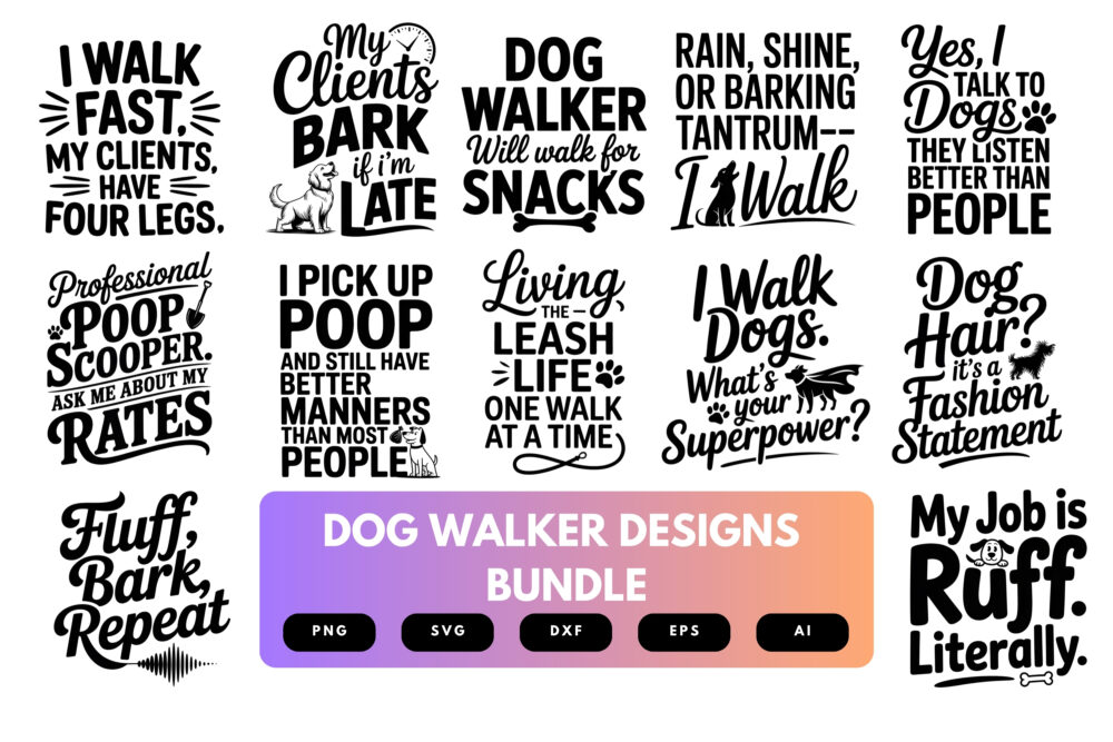 Dog Walker SVG Bundle | Pet Sitting Clipart, Funny Dog Lover Cut Files for Cricut & Sublimation Projects