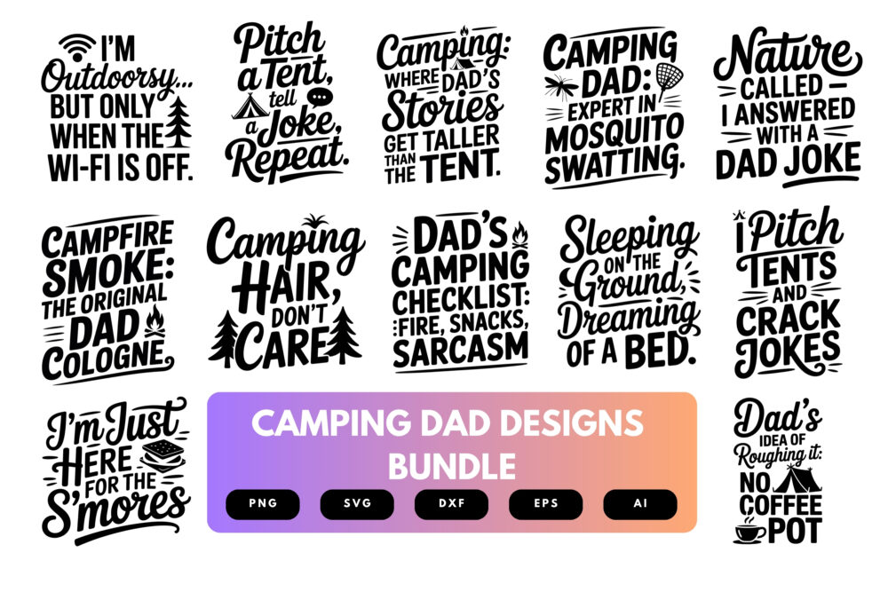 Camping Dad SVG Bundle | Outdoor Father Clipart, Campfire Silhouette Cut Files for Cricut & Sublimation