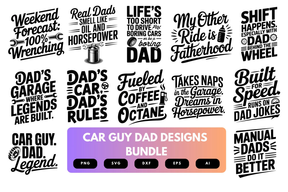 Car Guy Dad SVG Bundle | Garage Mechanic Clipart, Muscle Car Silhouette Cut Files for Cricut & Sublimation