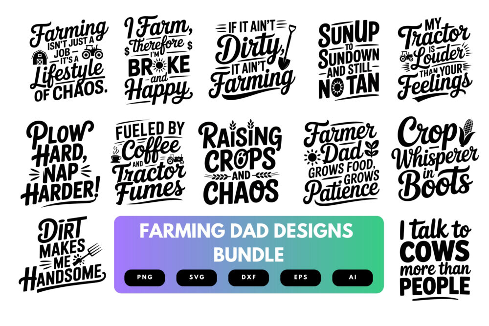Farming Dad SVG Bundle | Tractor Clipart, Farmer Silhouette Cut Files for Cricut & Sublimation