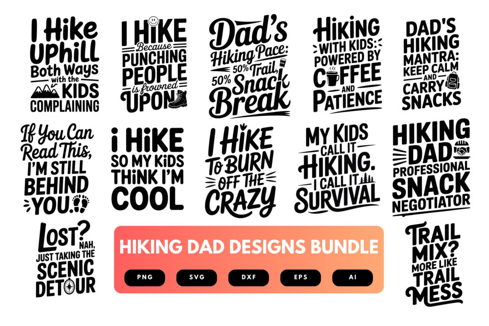 Hiking Dad SVG Bundle | Mountain Adventure Clipart, Trail Silhouette Cut Files for Cricut & Sublimation
