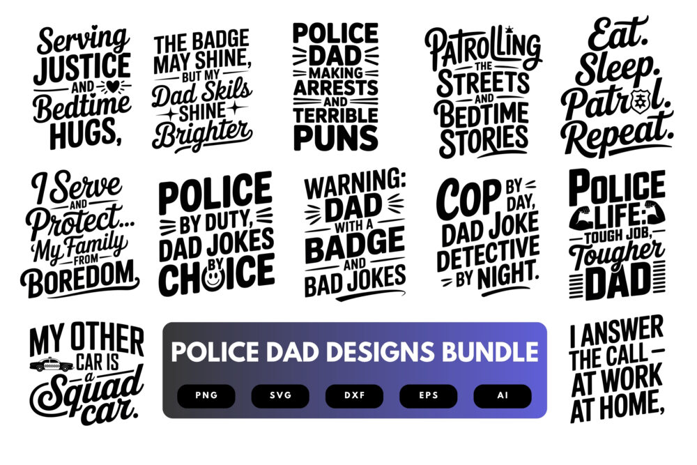 Police Dad SVG Bundle | Law Enforcement Clipart, Badge Silhouette Cut Files for Cricut & Sublimation