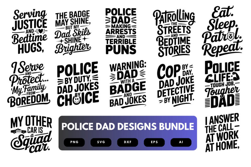 Police Dad SVG Bundle | Law Enforcement Clipart, Badge Silhouette Cut Files for Cricut & Sublimation