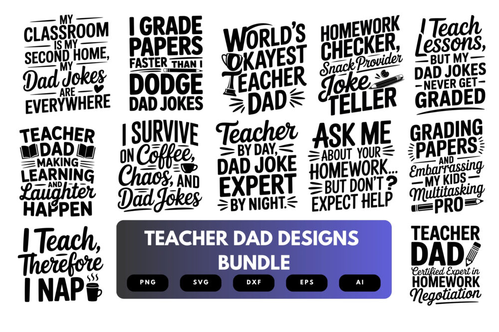 Teacher Dad SVG Bundle | Education Clipart, School Silhouette Cut Files for Cricut & Sublimation