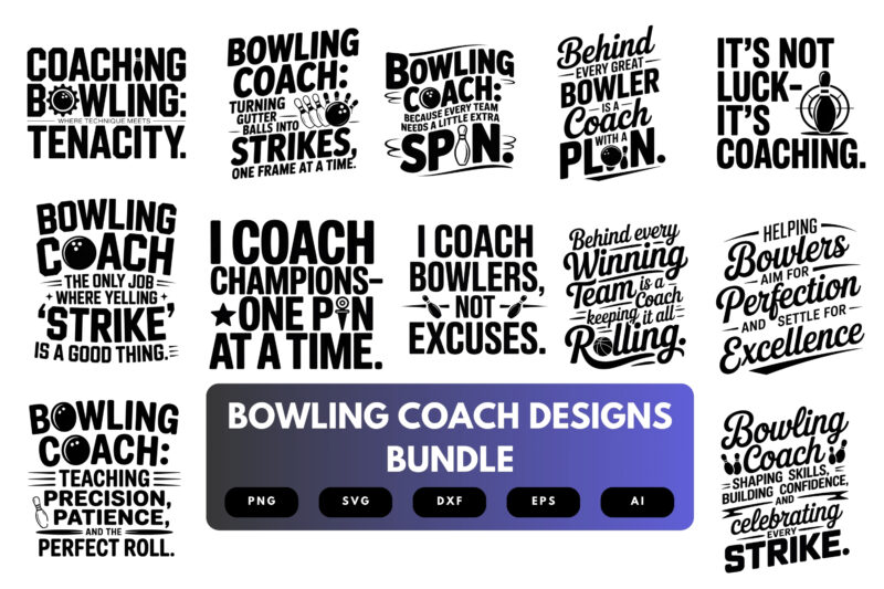 Bowling Coach SVG Bundle | Sports Coach Clipart, Bowling Silhouette Cut Files for Cricut & Sublimation