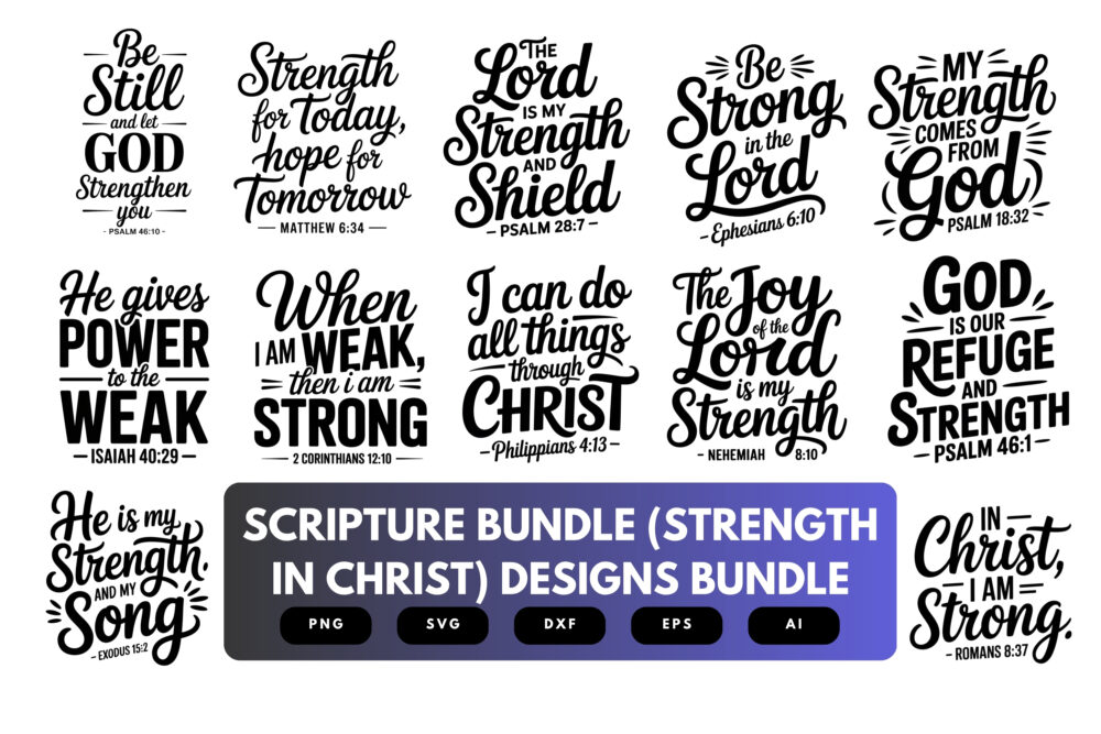 Strength in Christ SVG Bundle | Bible Verse Cut Files, Christian Encouragement Designs for Cricut & Sublimation