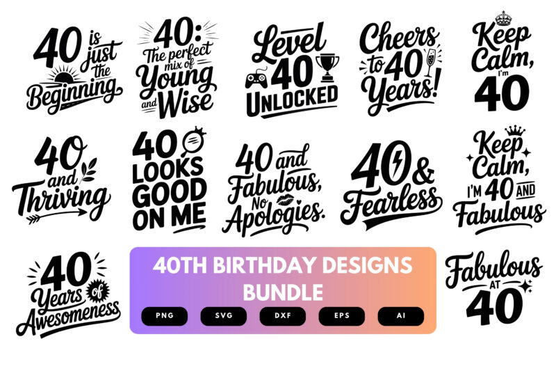 40th Birthday SVG Bundle | Funny Forty Clipart, Milestone Birthday Cut Files for Cricut & Sublimation
