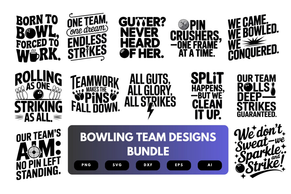 Bowling Team SVG Bundle | Team Spirit Clipart, League Silhouette Cut Files for Cricut & Sublimation