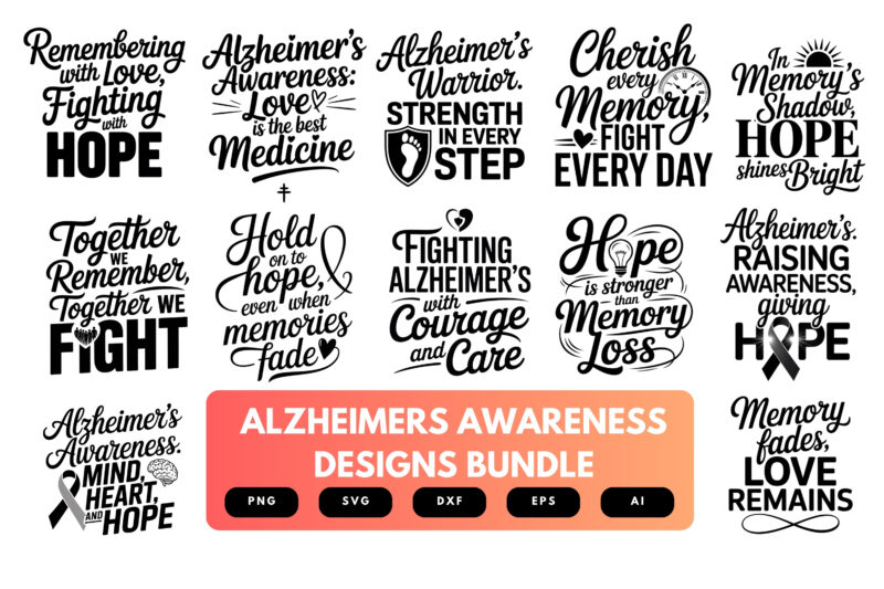 Alzheimer’s Awareness SVG Bundle | Purple Ribbon Clipart, Support , Advocacy Cut Files for Cricut & Sublimation