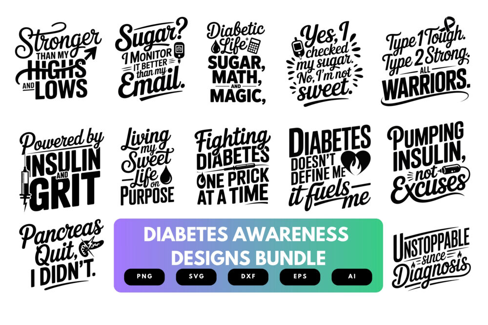Diabetes Awareness SVG Bundle | Medical Ribbon Clipart, Diabetic Support Cut Files for Cricut & Sublimation