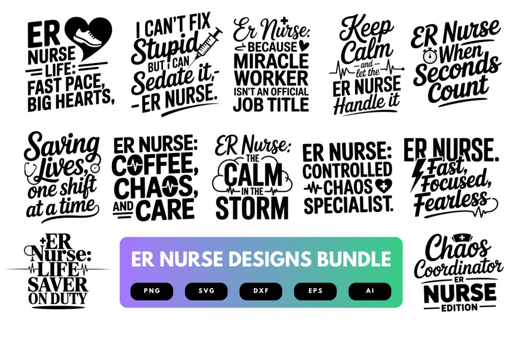 ER Nurse SVG Bundle | Emergency Room Clipart, Medical Silhouette Cut Files for Cricut & Sublimation