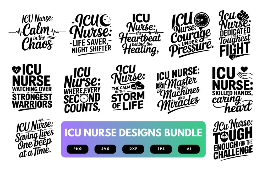 ICU Nurse SVG Bundle | Critical Care Clipart, Medical Silhouette Cut Files for Cricut & Sublimation