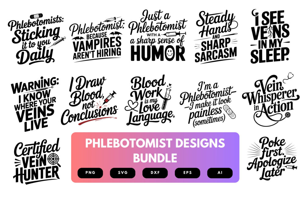 Phlebotomist SVG Bundle | Blood Draw Medical Clipart, Healthcare Cut Files for Cricut & Sublimation