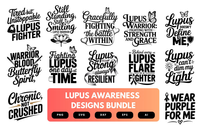 Lupus Awareness SVG Bundle | Purple Ribbon Clipart, Support Quotes , Cut Files for Cricut & Sublimation
