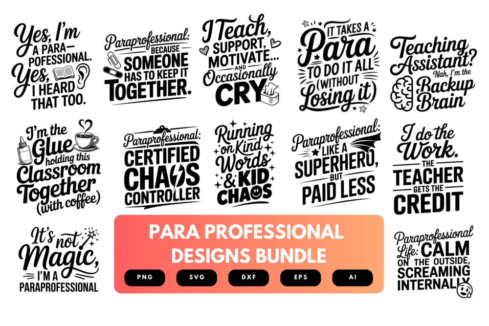 Para Professional SVG Bundle | School Staff Clipart, Teacher Aide Silhouette Cut Files for Cricut & Sublimation