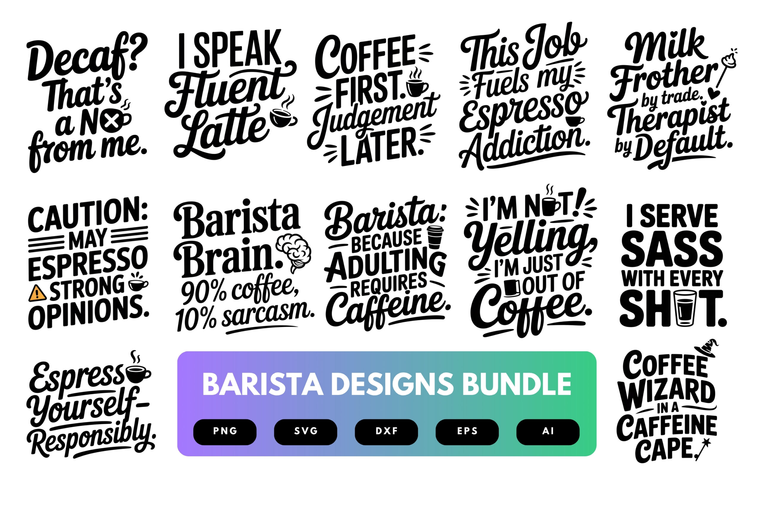 Barista SVG Bundle | Coffee Shop Clipart, Latte Art , Cafe Silhouette Cut Files for Cricut & Sublimation Barista SVG Bundle | Coffee Shop Clipart, Latte Art , Cafe Silhouette Cut Files for Cricut & Sublimation