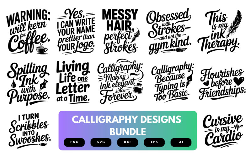 Calligraphy SVG Bundle | Elegant Lettering Clipart, Handwritten Font Silhouette Cut Files for Cricut & Sublimation