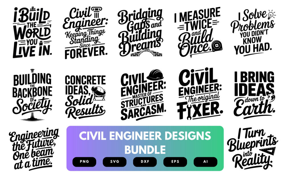 Civil Engineer SVG Bundle | Construction Clipart, Blueprint , Site Plan Silhouette Cut Files for Cricut & Sublimation