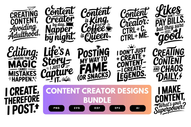 Content Creator SVG Bundle | Social Media Clipart, Vlogger , Influencer Silhouette Cut Files for Cricut & Sublimation