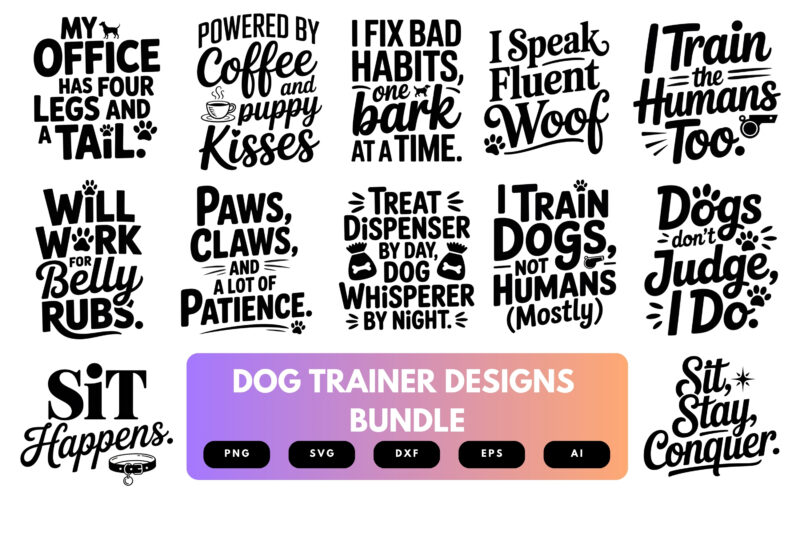 Dog Trainer SVG Bundle | Dog Training Clipart, Pet Obedience Silhouette Cut Files for Cricut & Sublimation