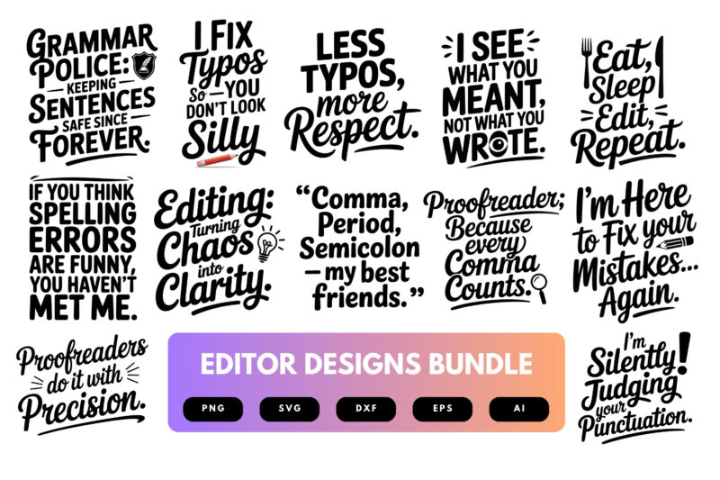 Editor SVG Bundle | Proofreader , Writer Clipart, Editorial Silhouette Cut Files for Cricut & Sublimation
