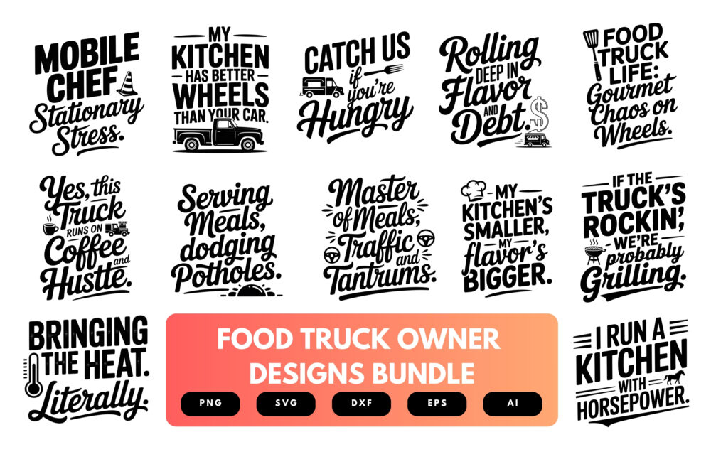 Food Truck SVG Bundle | Street Food Clipart, Mobile Kitchen Quote Cut Files for Cricut & Sublimation