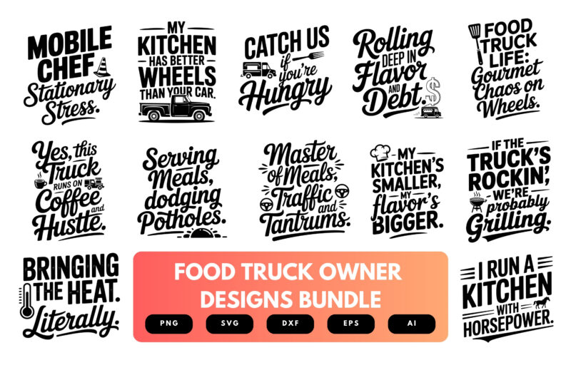 Food Truck SVG Bundle | Street Food Clipart, Mobile Kitchen Quote Cut Files for Cricut & Sublimation