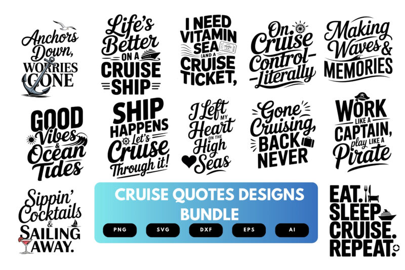 Cruise SVG Bundle | Funny Cruise Quote Clipart, Vacation Cut Files for Cricut & Sublimation