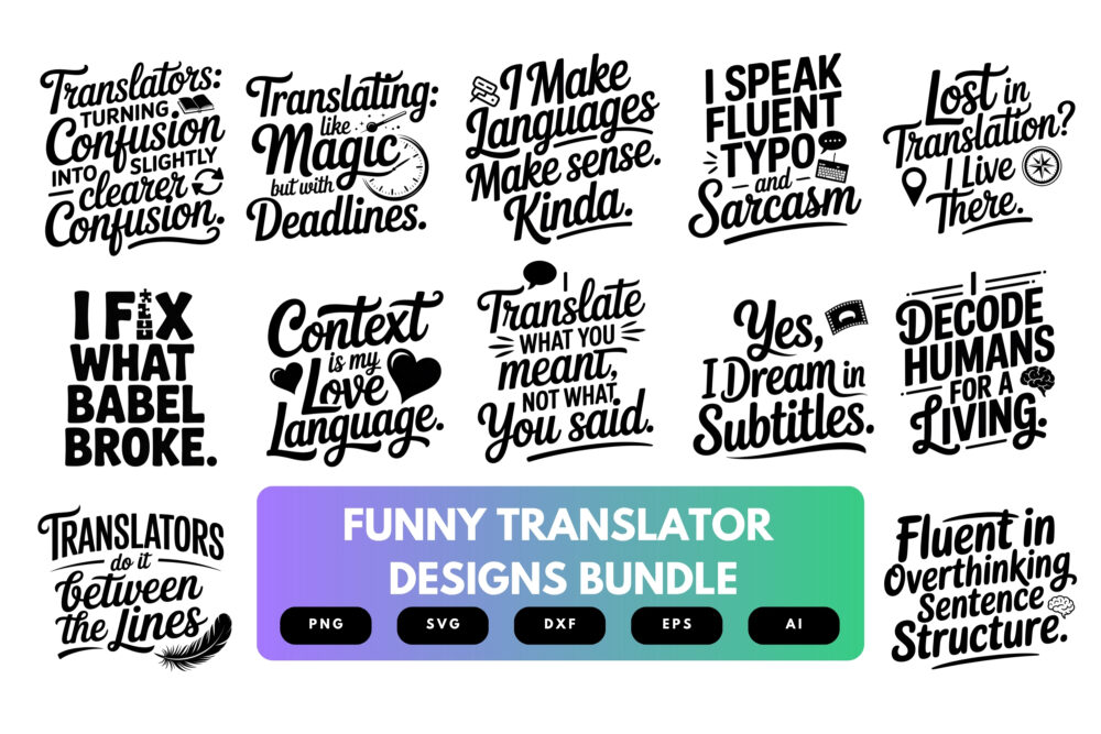 Translator SVG Bundle | Funny Language Shirt Designs, Interpreter Clipart , Silhouette Cut Files for Cricut & Sublimation