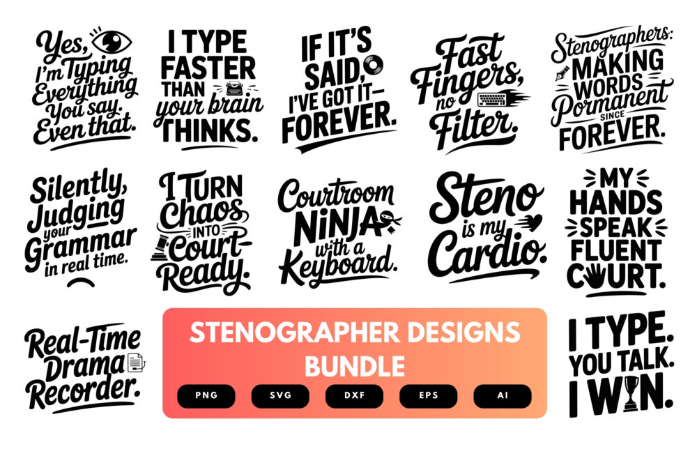 Stenographer SVG Bundle | Funny Stenography Shirt Designs, Court Reporter Clipart , Cut Files for Cricut & Sublimation