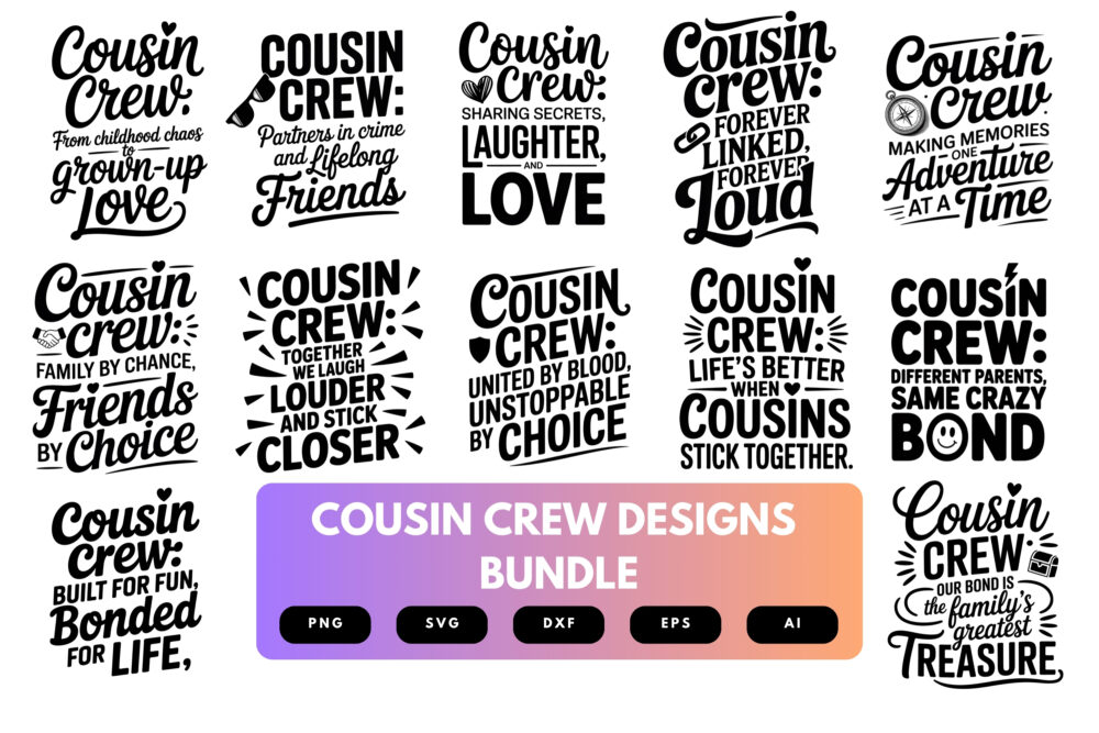 Cousin Crew SVG Bundle | Family Reunion Clipart, Matching Cousins Silhouette Cut Files for Cricut & Sublimation