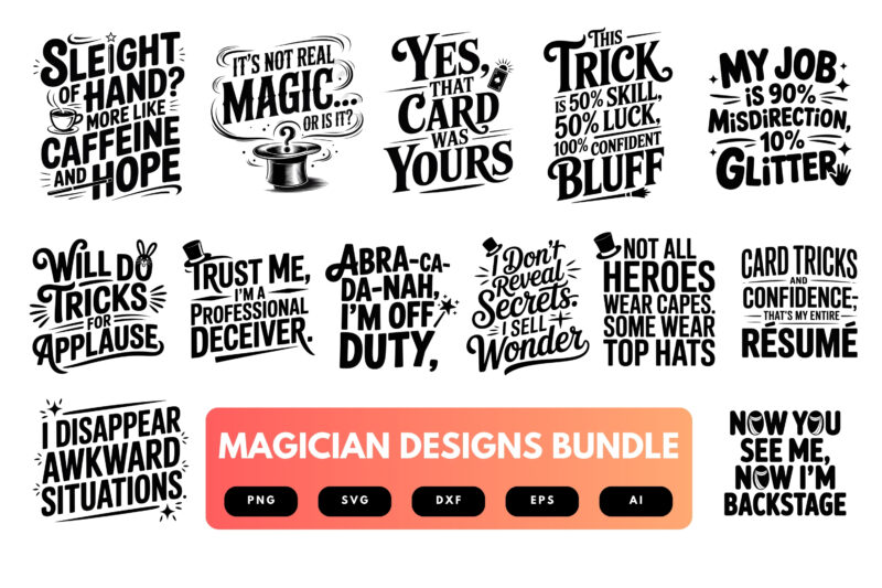 Magician SVG Bundle | Magic Show Clipart, Illusionist Silhouette Cut Files for Cricut & Sublimation