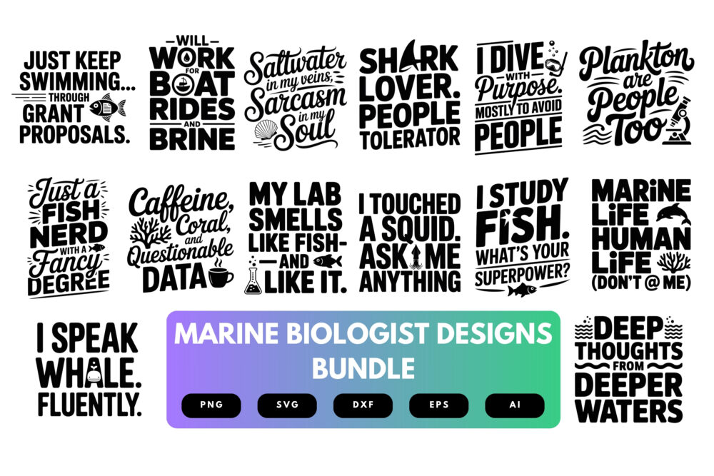 Marine Biologist SVG Bundle | Ocean Science Clipart, Sea Life Silhouette Cut Files for Cricut & Sublimation