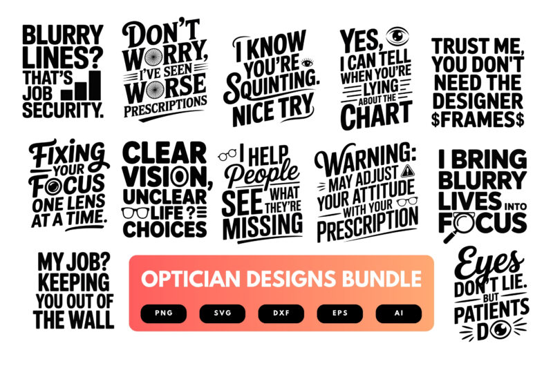 Optician SVG Bundle | Eyewear Clipart, Eye Care Silhouette Cut Files for Cricut & Sublimation