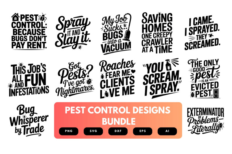 Pest Control SVG Bundle | Exterminator Clipart, Pest Removal Silhouette Cut Files for Cricut & Sublimation