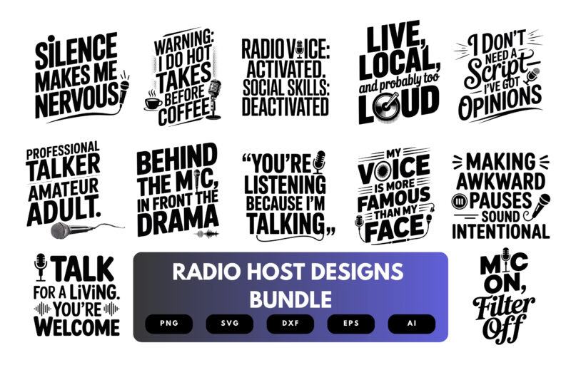 Radio Host SVG Bundle | Broadcasting Clipart, Podcast Silhouette Cut Files for Cricut & Sublimation