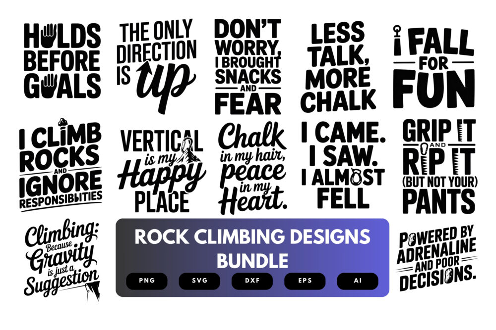 Rock Climbing SVG Bundle | Mountain Climber Clipart, Adventure Silhouette Cut Files for Cricut & Sublimation