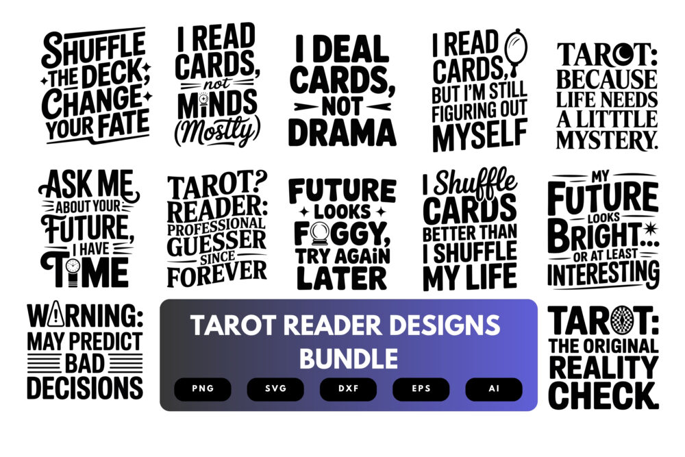 Tarot Reader SVG Bundle | Mystic Card Clipart, Fortune Teller Silhouette Cut Files for Cricut & Sublimation